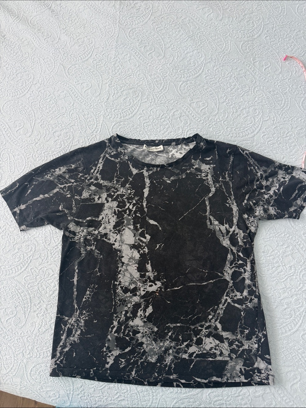 Balenciaga Marble-Effect Short Sleeve Tee - Black Gray